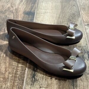 Melissa Space Love III Bow Matte Jelly Ballet Flats ,Brown Gold,10